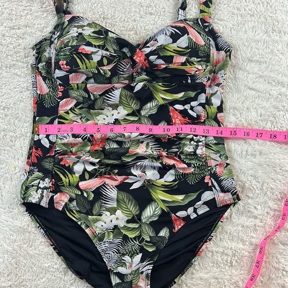 Nip tuck Swim tropical floral and bird print one piece swimsuit, size 10 - Picture 4 of 9